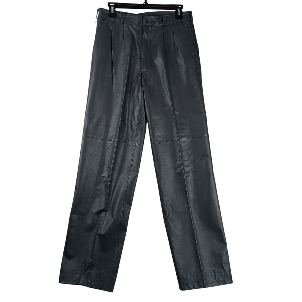 Vintage Raffaelo‎ Leather Pants Mens 31X31 Gray Pleated Luxury Regular Straight